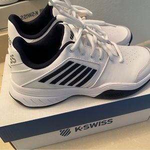 Brand new in the box, K-Swiss Court Express tennis shoes. Men’s size 9.5